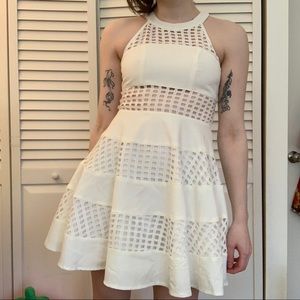 white grid cutout skater dress